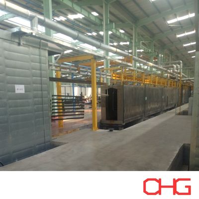 Linha de pintura a pó para perfis de alumínio com sistema de transporte aéreo e carregamento manual para apoiar diversas produções