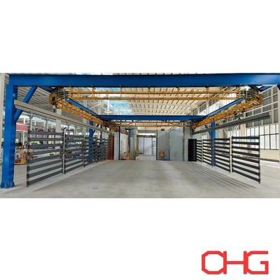 Linha de revestimento em pó de prateleiras metálicas com sistema de transporte livre de energia e unidade de controle PLC